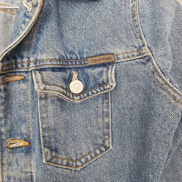 Crop Trucker Jacket Womens XS CALVIN KLEIN Blue VINTAGE Jeans Western Y2K USA